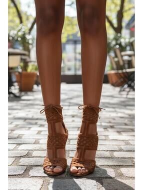 Brown Cutout High Heel Sandals for Women